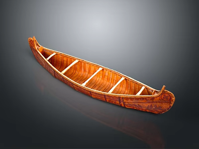 Traditional Wooden Watercraft With Classic Canoe Shape And Interior Wooden Seats 3d model