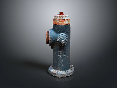 Old Rusty Fire Hydrant With Dark Blue Body Red Orange Top And Metal Knob 3d model