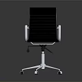 Black Leather Office Chair With Striped Backrest Armrests And Silver Metal Base Wheels