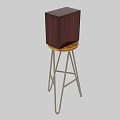 Black and Wooden Speakers Displayed on Metal Stands with Yellow Accent Rings