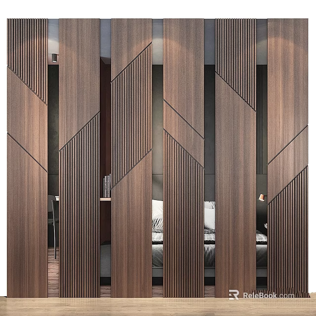 Modern Walnut Wood Geometric Hanging Pendant With Vertical Slats For Interior Decoration 3d model 