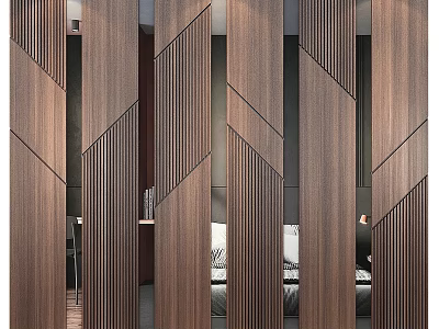 Modern Walnut Wood Geometric Hanging Pendant With Vertical Slats For Interior Decoration 3d model