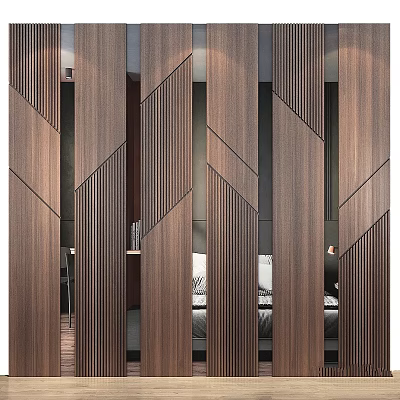Modern Walnut Wood Geometric Hanging Pendant With Vertical Slats For Interior Decoration 3d model