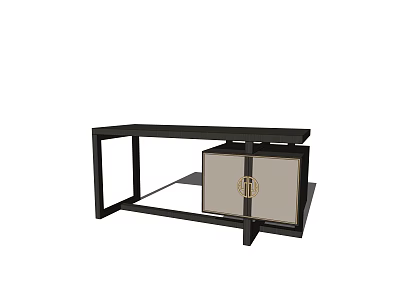 Elegant Modern Home Office Desk With Storage Cabinet And Metal Frame 3d model