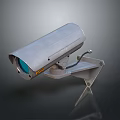 Silver Metal Surveillance Camera With Blue Lens And Mounting Bracket 3d model