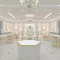 Jewelry Store With Glass Doors Golden Frames And Bright Interior Display Cases