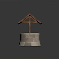 Stone Well Structure With Red Tiled Roof And Circular Stone Pavement