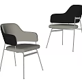 Modern Upholstered Dining Chairs With Black Gray Leather And Slim Metal Legs