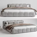 Modern Gray Upholstered Double Bed With Plush Pillows And Throw Blanket 3d model
