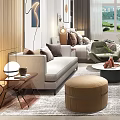 Modern Living Room Interior With Sofa Coffee Table TV Rug And Decorative Paintings