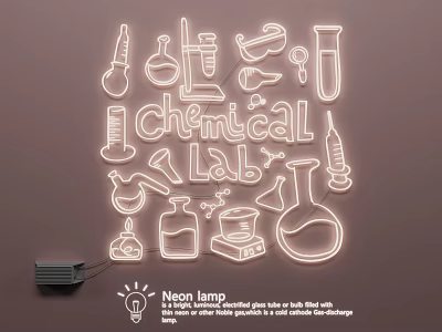 Chemical Lab Themed Neon Lamp Combination With Laboratory Equipment Patterns 3d model