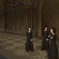 Leisure Sofa Set In Gothic Hall With Stained Glass Windows And Stone Walls