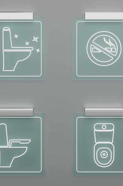 Transparent Square Icon Indicator Hangings With Toilet And No Smoking Signs For Bathrooms 3d model