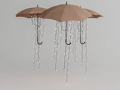 Brown Umbrella Decorative Lights With Hanging String Lights For Home Decor 3d model
