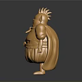 Golden Mythical Character Statue With Muscular Build Headpiece Skirt And Cape