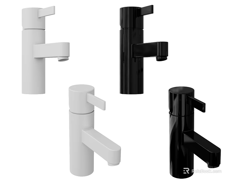Modern Minimalist White and Black Water Faucets with Sleek Smooth Design 3d model 