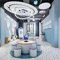 School Geography Classroom With World Map Globe Round Table Blue Walls And Planet Decorations