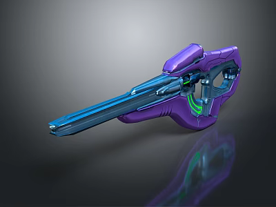Purple And Blue Sci-Fi Weapon With Glowing Green Accents And Futuristic Design 3d model