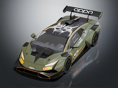 Green OPPO Racing Car With Sleek Exterior And Rear Wing Design Details 3d model