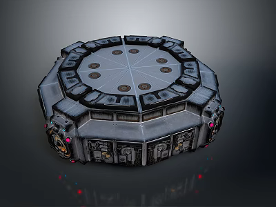 Circular Metallic Mechanical Device With Detailed Panel Structure And Futuristic Elements 3d model