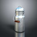 Vintage Silver Metal Milk Can With Wooden Handle And Shiny Surface Design