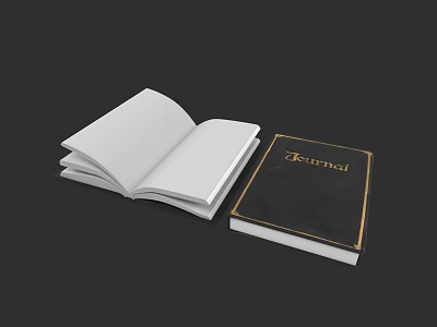 Open Book with White Pages and Black Cover Journal Featuring Gold Lettering 3d model