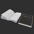 Open Book with White Pages and Black Cover Journal Featuring Gold Lettering