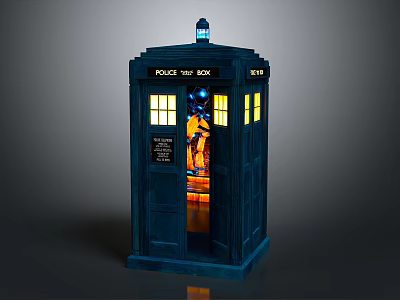 Blue Decorative Police Box Model With Open Door And Interior Lighting 3d model