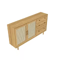 Wooden Sideboard With Woven Rattan Doors And Three Drawers Minimalist Design