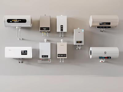 Multiple Styles Of Electric Domestic Water Heaters Mounted On Wall 3d model