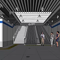Modern Metro Station Interior With Escalator Staircase Passengers and Ceiling Design