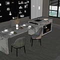 Modern Dining Room Interior With Marble Table Green White Chairs Bookshelf Large Window And Blinds