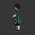 Anime Character In Green Checkered Coat With Black Pants And Katana Sword