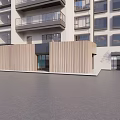 Modern Commercial Storefront Design With Vertical Wooden Slats And Glass Front