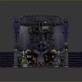 Fantasy Magic Chamber Interior With Central Statue Green Glowing Elements And Purple Decor