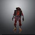 Red Costume Character Wearing Hat Carrying Backpack Standing Against Gray Background