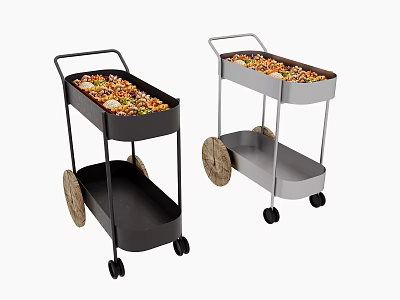 Black and Silver Two Tier Dining Cart Set with Wheels for Serving Food 3d model