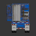 Blue Rusty Worn Hyundai Semi Trailer With Open Cargo Bed Multiple Wheels Rear Reflective Strips