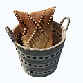 Woven Storage Basket with Handles Open Weave Design Containing Decorative Textured Pillow