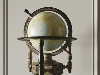 Vintage Globe Decorative Ornament Set With Metal Frame And Wooden Base For Elegant Home Decoration 3d model