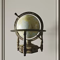 Vintage Globe Decorative Ornament Set With Metal Frame And Wooden Base For Elegant Home Decoration
