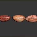 Three Red Brown Oval Cocoa Beans Arranged On Black Surface With Reflections 3d model