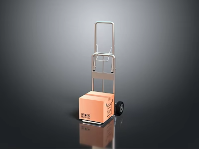 Metal Hand Truck With Orange Box For Transport And Logistics Operations 3d model