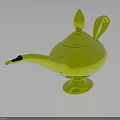 Green Glass Magic Lamp with Genie and Curved Handle Ornate Spout Design