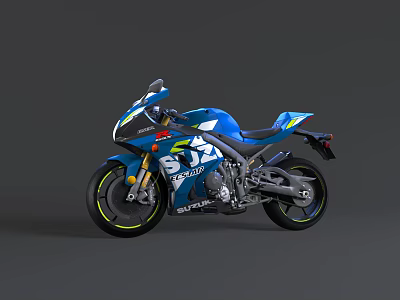 Stylish Modern Blue Sport Motorcycle With Aerodynamic Design And Yellow Accents 3d model