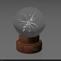 Transparent Crystal Ball Display With White Crack Pattern On Wooden Base 3d model