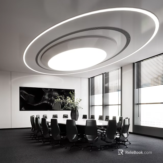 Modern Conference Room Interior Design With Meeting Table Chairs And Ceiling Lighting 3d model 