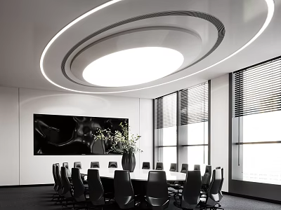 Modern Conference Room Interior Design With Meeting Table Chairs And Ceiling Lighting 3d model