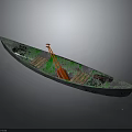 Blue Green Canoe Watercraft Design With Wooden Seats And Orange Paddles