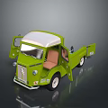 Vintage Green Truck Model With Open Doors White Roof And Brown Seats